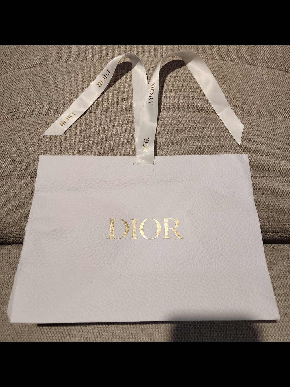 Empty Dior White Shopper Bag with Gold Logo